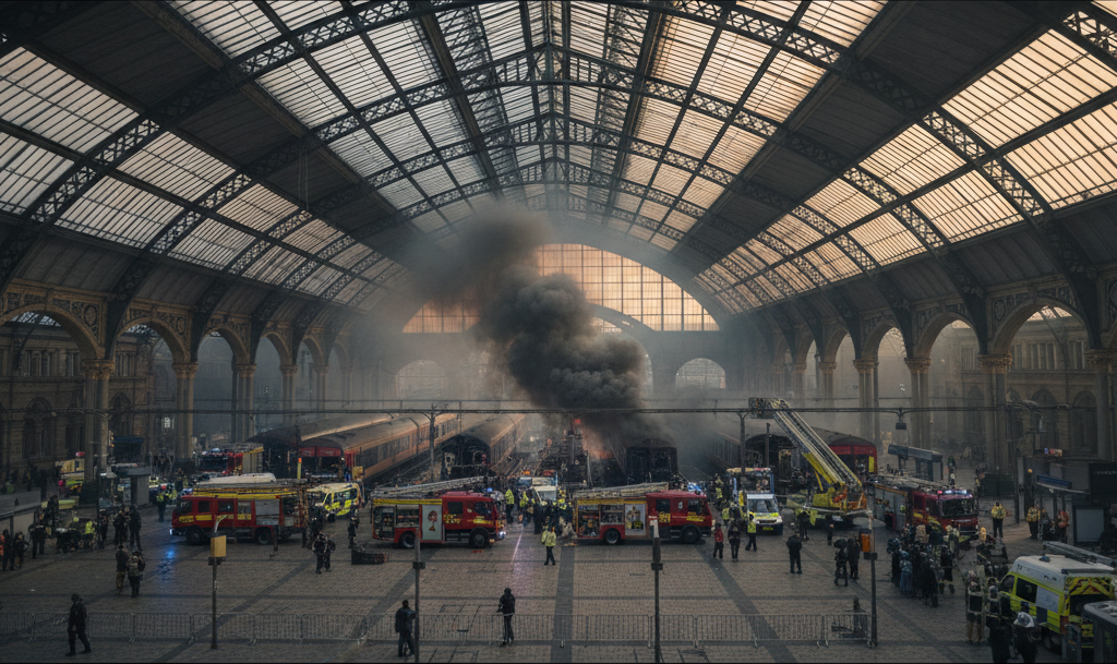 Glasgow Central Station fire halts rail services as historic building suffers partial collapse